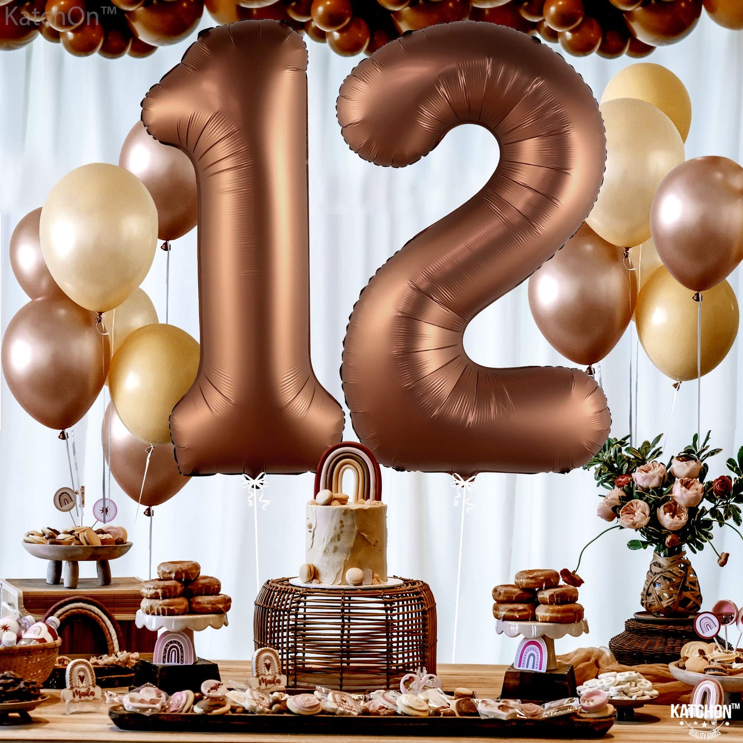 Giant, Coffee Brown 12 Balloon Number - 40 Inch, Brown 12 Birthday Balloon | 12Th Birthday Decorations For Boy | Safari Theme Party Decorations | 12 Year Old Balloon For 12Th Birthday Party Supplies