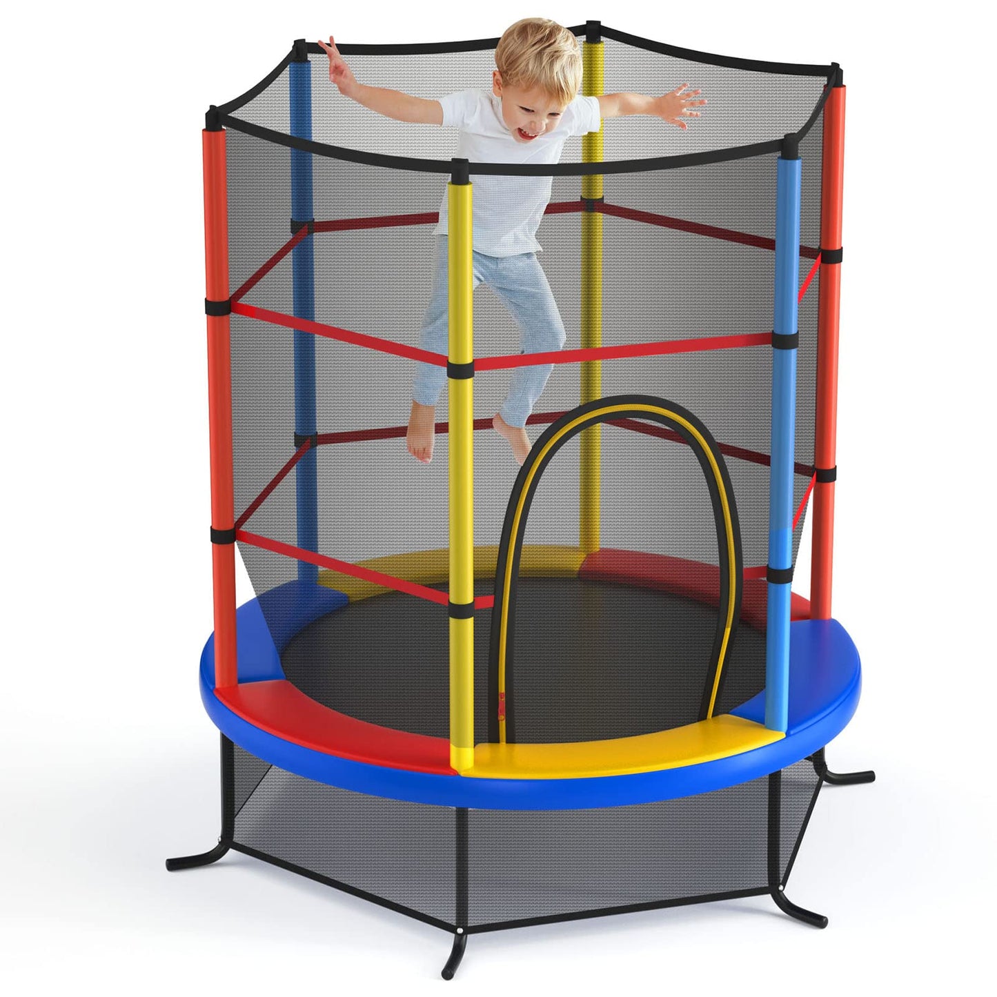 Gymax 55 Trampoline For Kids, Toddler Trampoline With All-Round Safety Enclosure Net & Double Side Zipper, Indoor/Outdoor Kid