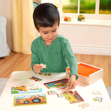 B. Toys- Pack O' Puzzles - Trucks- Wooden Puzzle Set – 4 Truck Puzzles – Car Carrier, Loader, Excavator, Dump Truck – 12-Piece Jigsaw Puzzles For Kids – 3 Years +