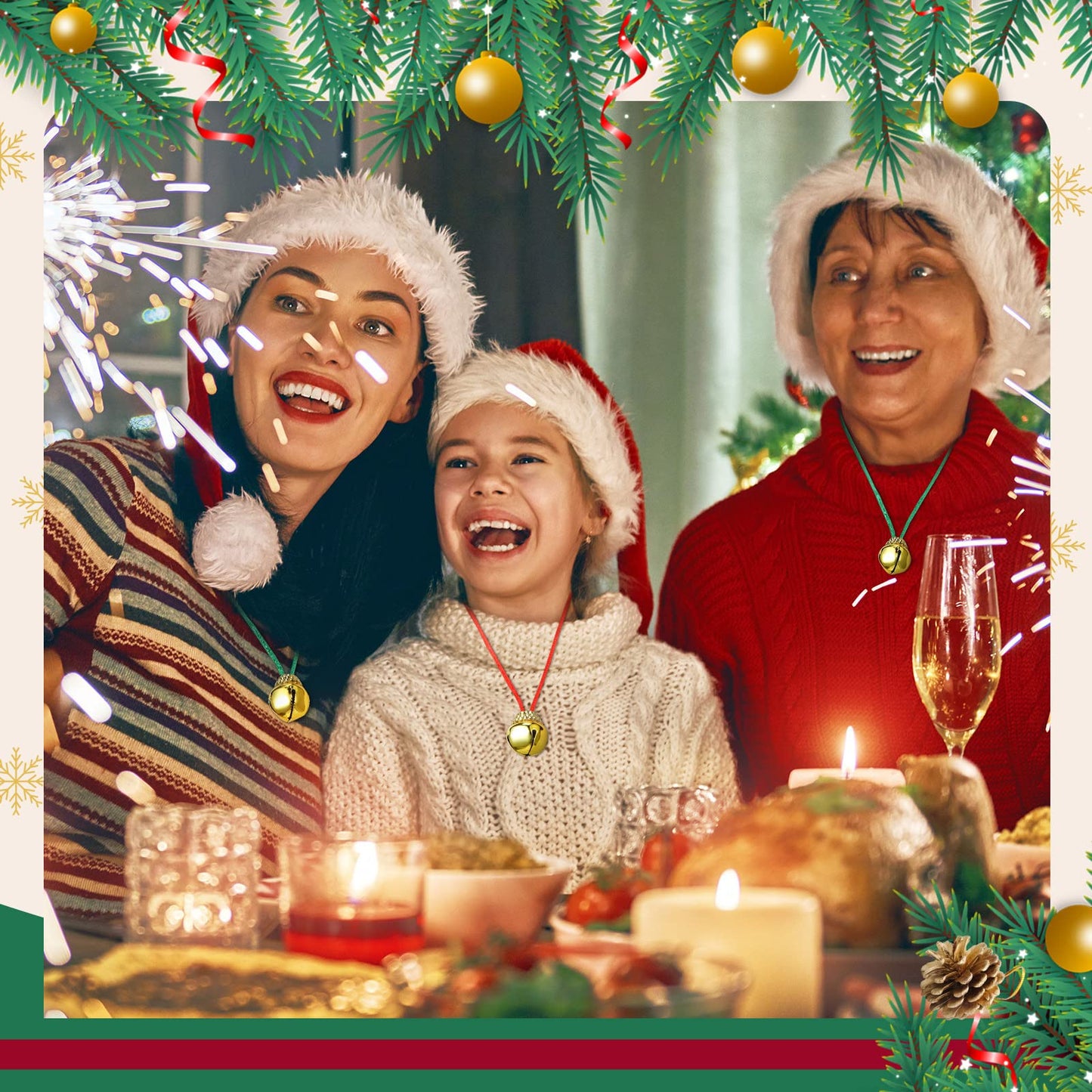 12 Pieces Christmas Bell Necklaces Large Gold Red Green Christmas Bell Necklaces for Craft Holiday Party Supplies (Cute Colors)