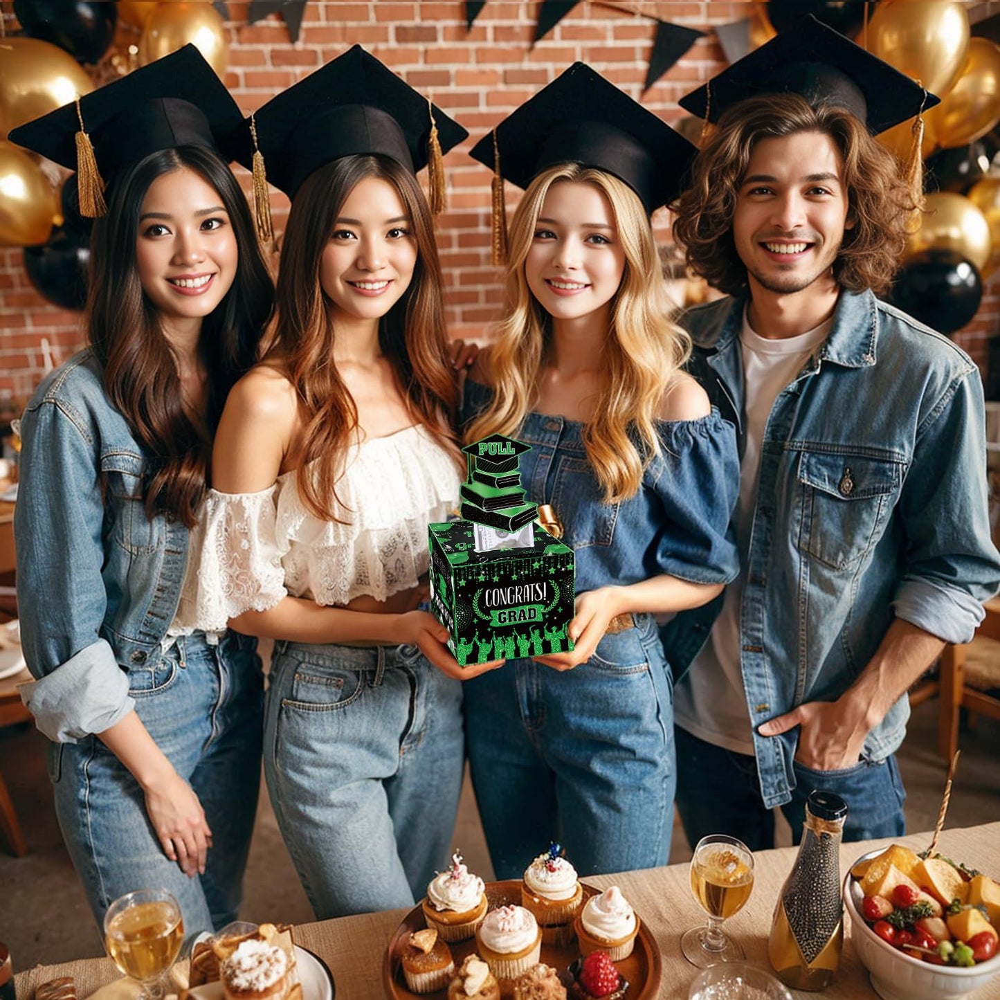 Graduation Money Box For Cash Gift Pull,Green Black Graduation Gifts Surprise Money Box With Pull Out Happy Graduation Congrat Grad Card For Class Of 2025 Graduation Party Supplies High School College