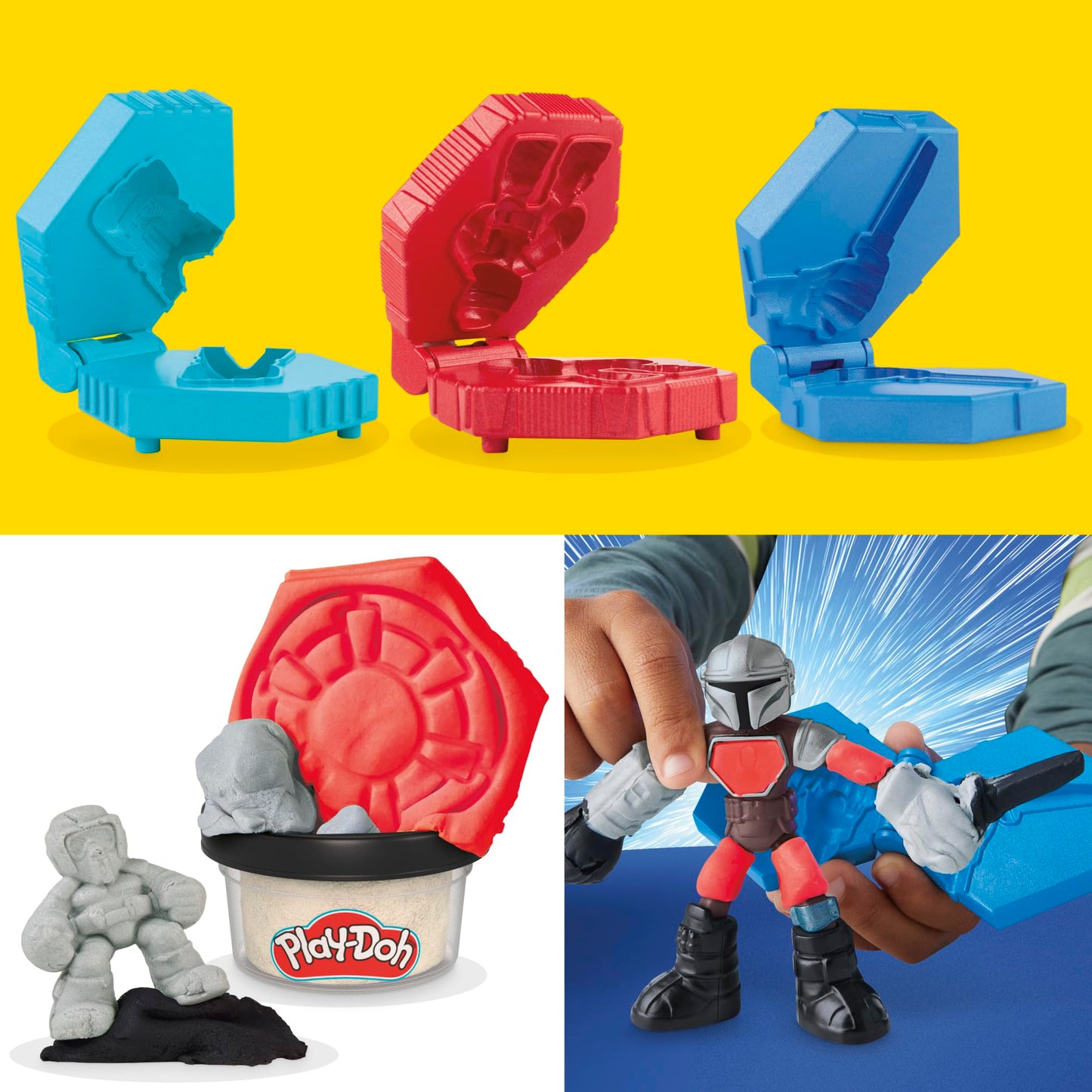 Play-Doh Star Wars: The Mandalorian Launching Speeder Playset, Bendy Grogu & 4 Inch Mando Action Figures, Imagination Toys for 4