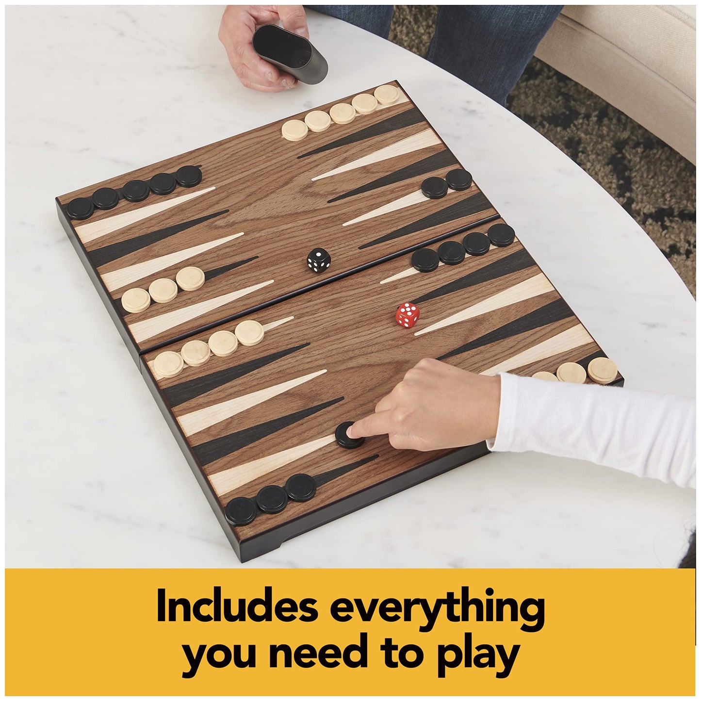 Spin Master Games Legacy Deluxe Wooden Backgammon Set - Classic 2-Player Board Game with Cups & Dice for Ages 8 and Up