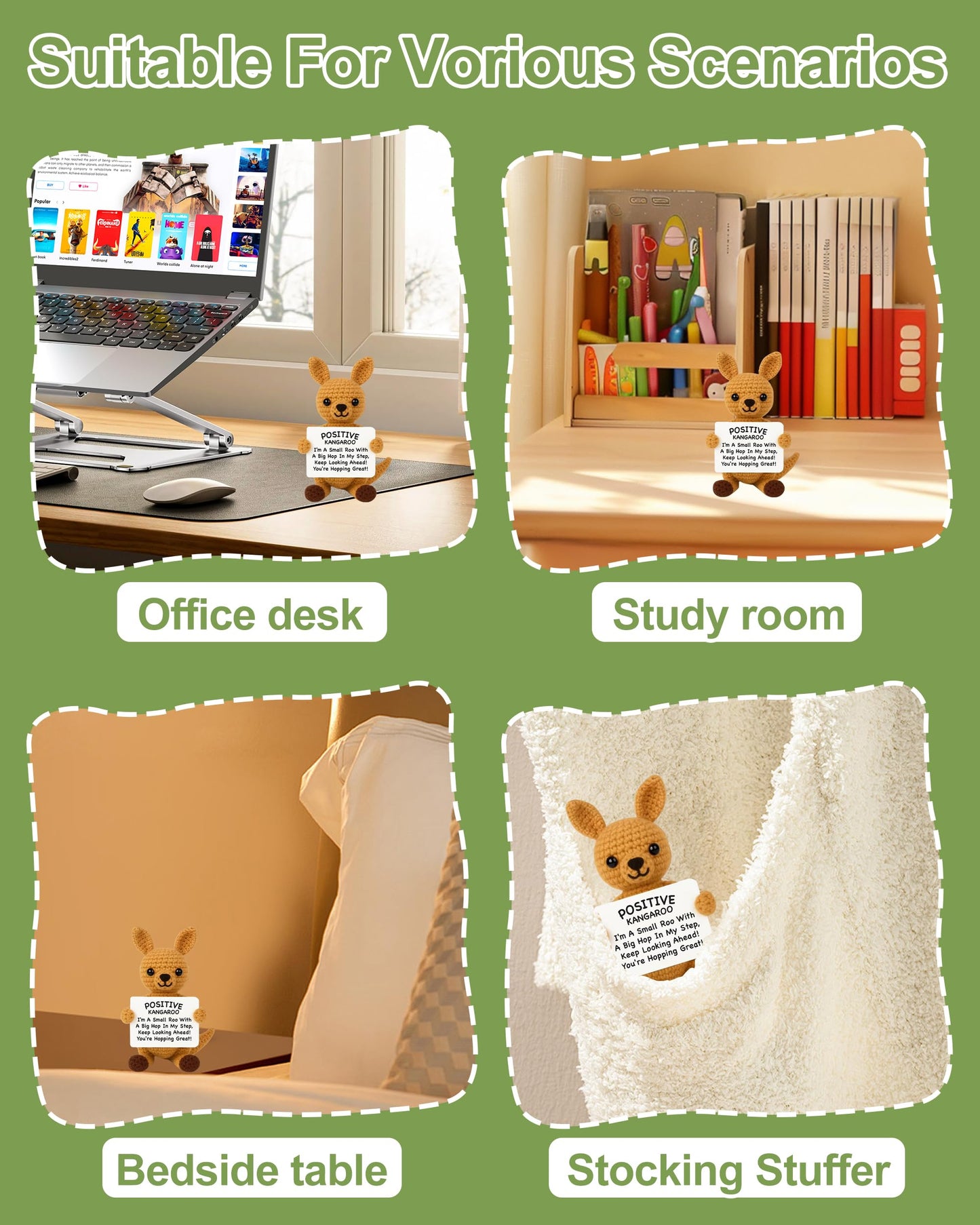 DGPLUS Optimistic Kangaroo Crochet Animal Figurine - Handmade Emotional Support Gift | Cute Motivational Gift for Women, Girls,