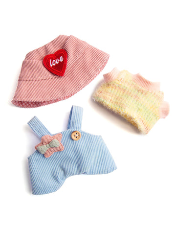 17 cm Doll Clothes 3-Piece Set Stylish Clothes for 17cm Doll enhanced Outfit with Accessories for Doll - Red Heart Pink Hat & Tshirt & Star Romper (NO Doll)