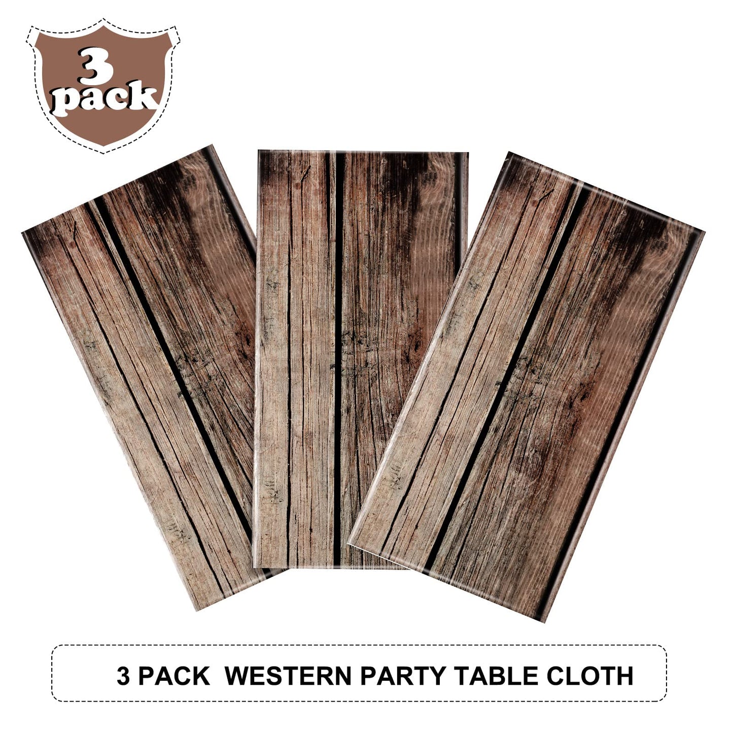 Tiamon Western Party Tablecloth, Plastic, Board, 54 X 108 Inches, 3 Pcs, Waterproof, Lightweight, Reusable, For Western Theme Ba