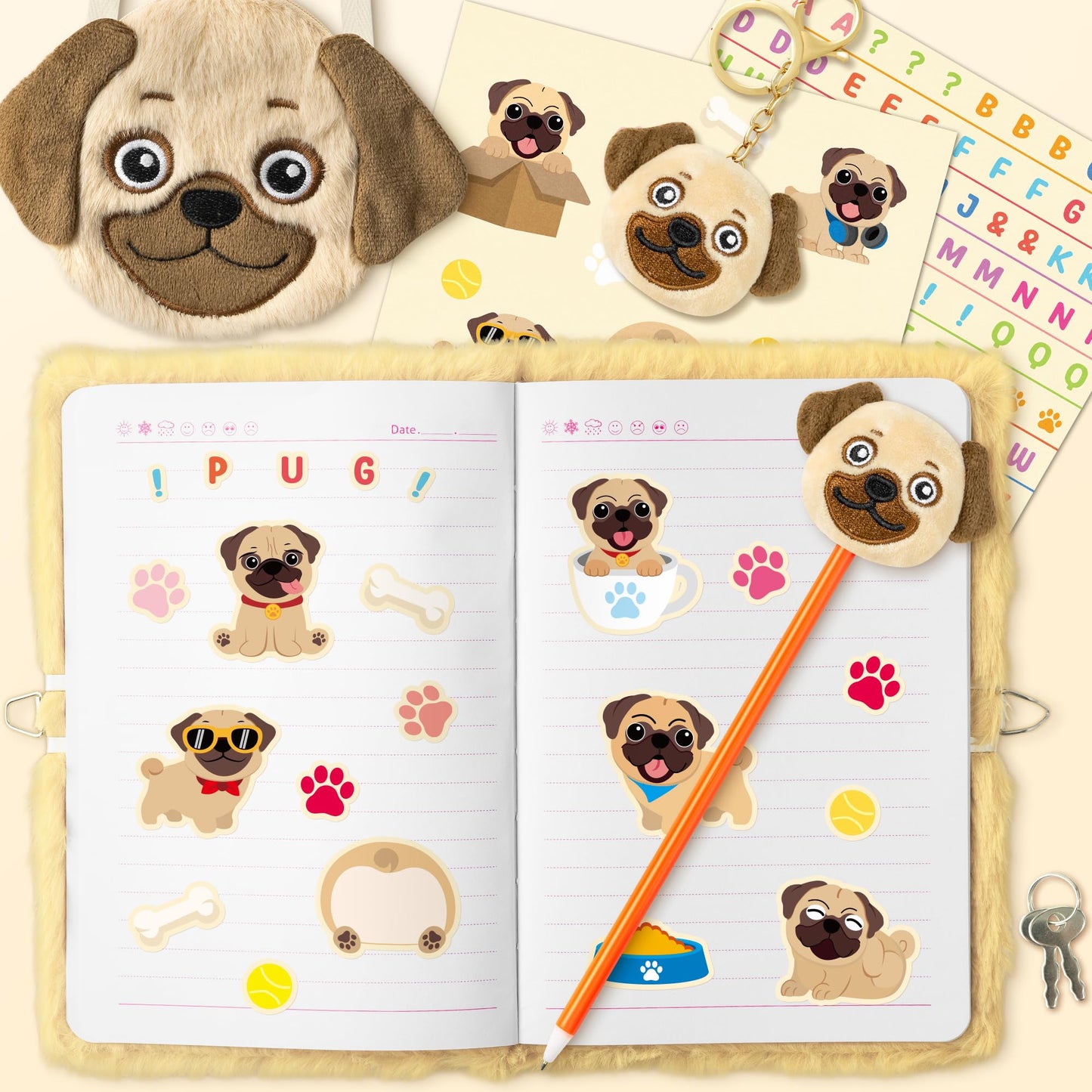 Cy2Side 6Pcs Bago Dog Diary With Lock And Keys For Girls Bago Dog Plush Secret Journal Diary Journaling Set For Writing Make Your Own Scrapbook With Crafts Idea Birthday Gifts For Teen Girls Diy Gifts