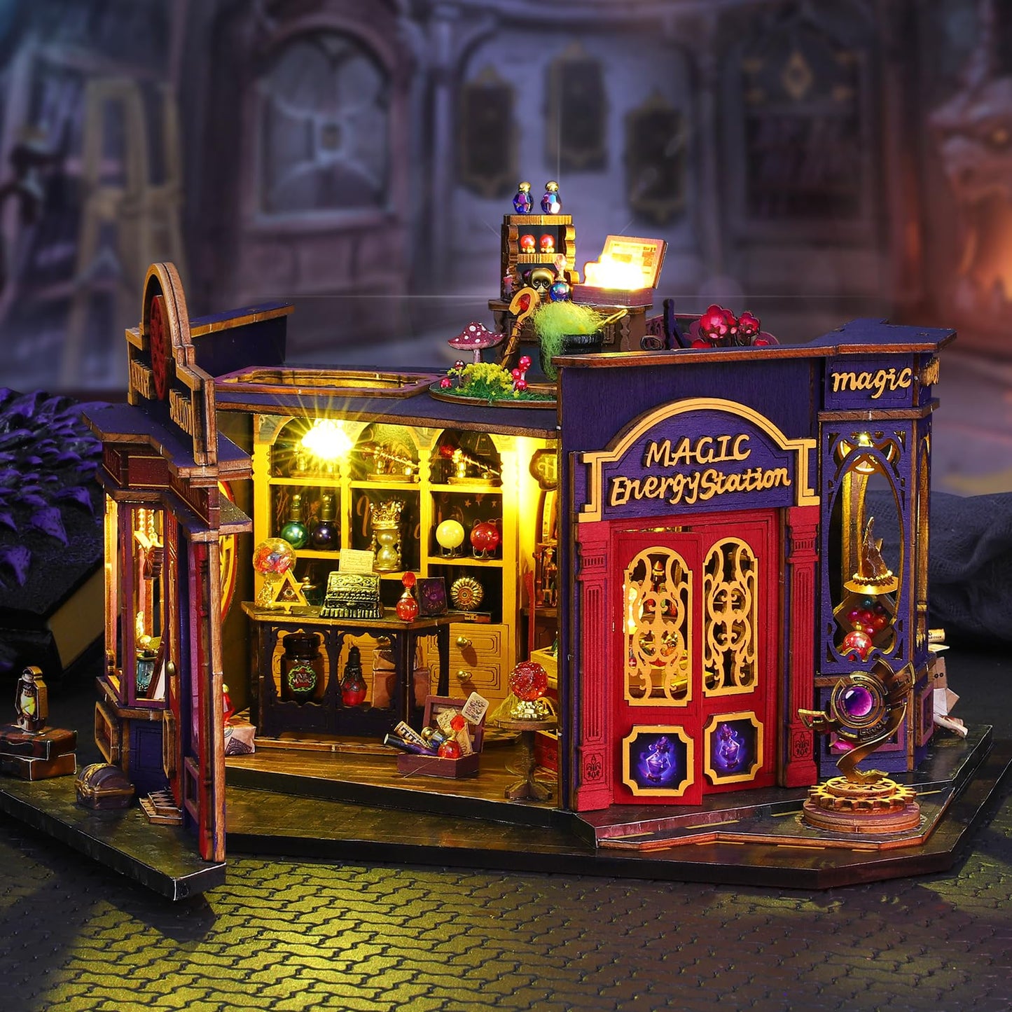 Plustopoy DIY Miniature House Kit - Magic Tiny House Model Kit with Open-able Door - DIY Wooden Dollhouse Miniature Kit for mature-themeds Teens - Creative Book Nook Magic Model Kits DIY mature-themed Crafts Kits