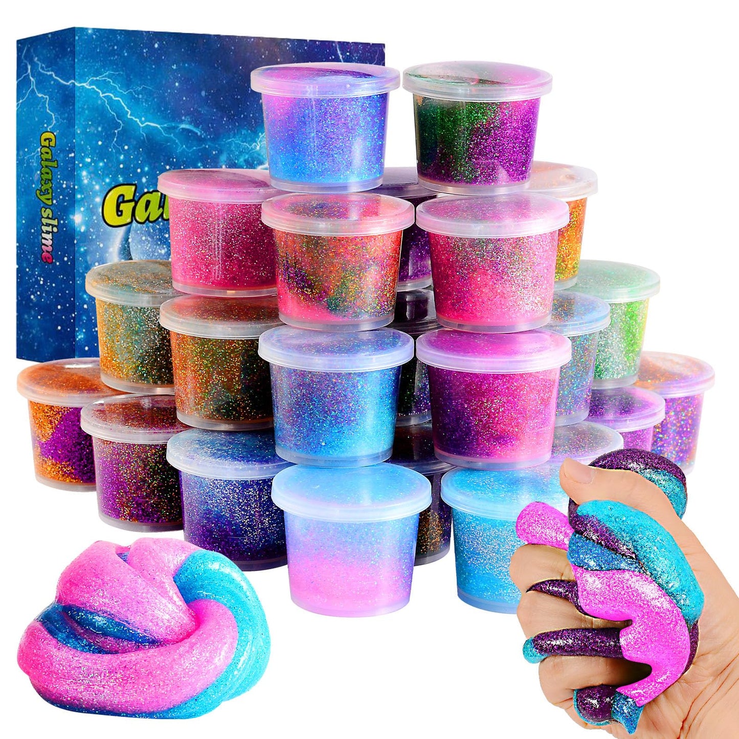 Zdthnsiat Galaxy Slime Sparkling 24Pack Toy Party Favors For Girl, Stretchy And Non-Sticky, Stress Relief Toy For Boys, Easter B