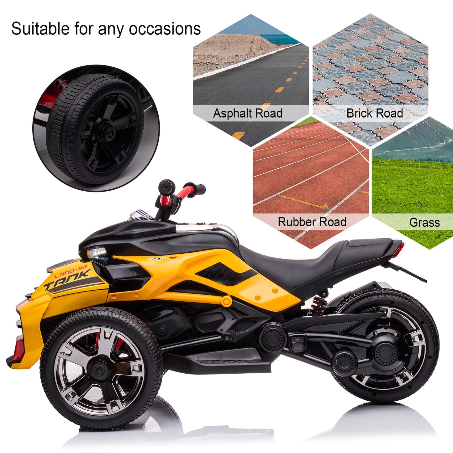 LUIBAS 24V Kids Ride On Motorcycle ATV, Electric Ride On Toy for Toddlers Boys Girls, Kids 3 Wheels with High/Low Speed Modes, R