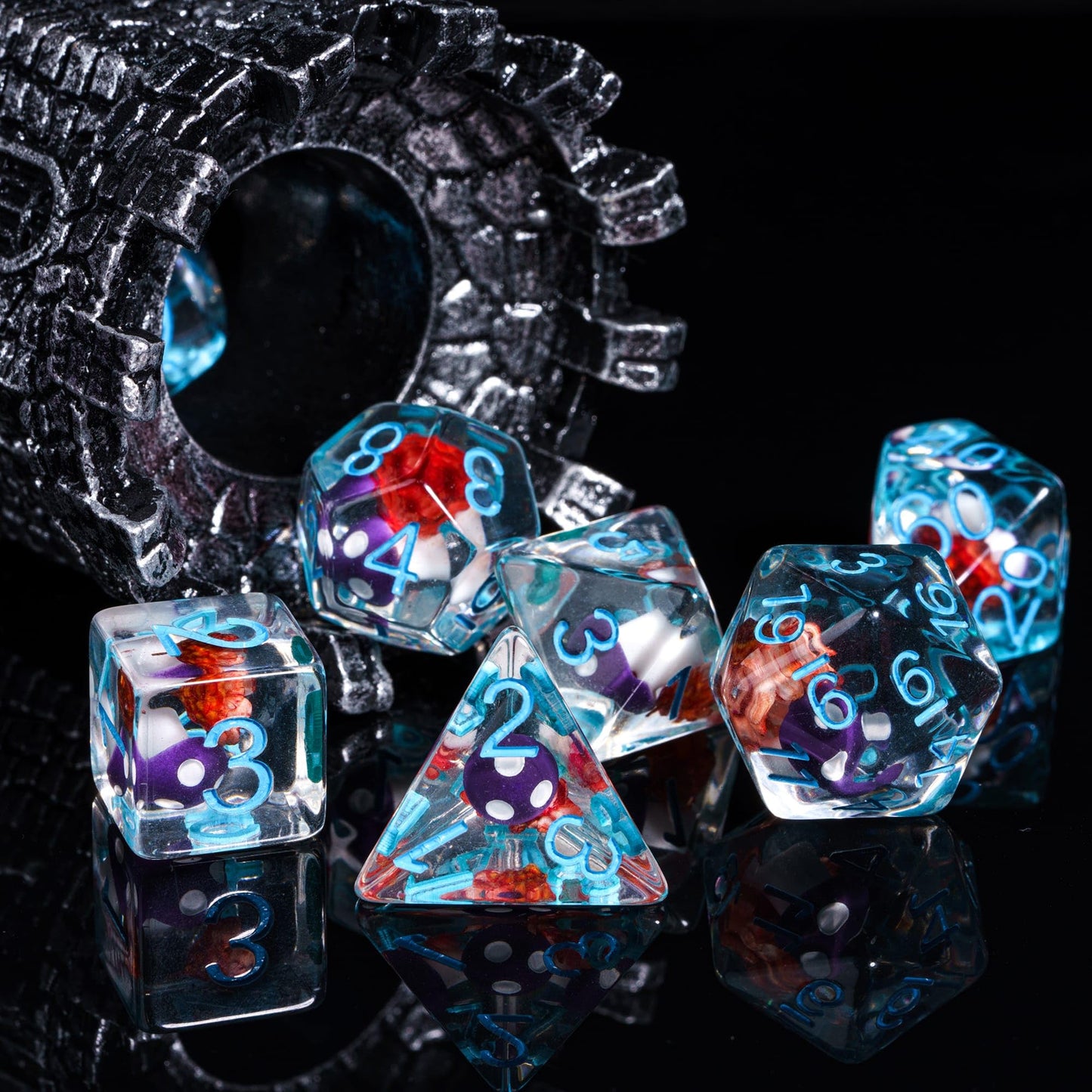 UDIXI 7PCS Polyhedral DND Dice, D&D Dice Set Filled with Mushroom and Flower for Role Playing Dice Games as DND RPG MTG Table Ga