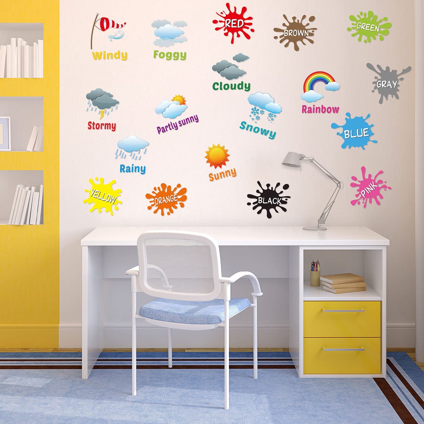 Outus Alphabet Wall Decals - 6 Sheets Peel and Stick Educational Stickers, Assorted Color, Vinyl for Kids' Playroom and Classroom Decor
