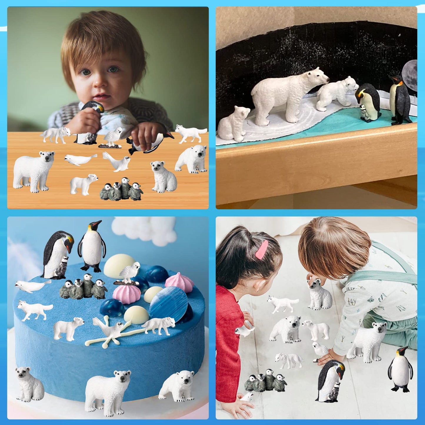 Eoivsh 12Pcs Plastic Polar Animals Toy Figures, Realistic Arctic Animal Figurines For Kids, Education Sea Creature Toys Set With Polar Bear Family Emperor Penguin Family Arctic Fox Wolf