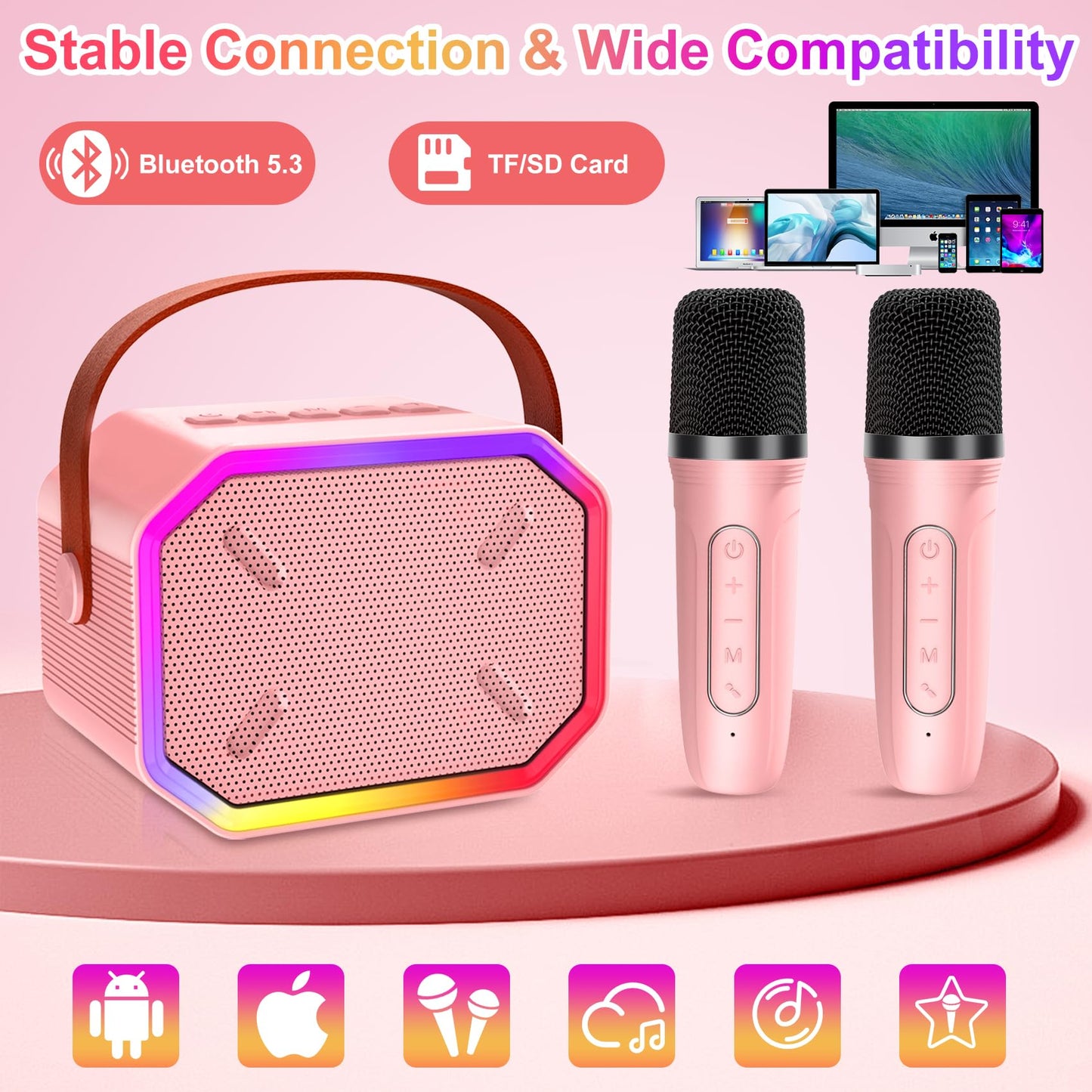 Laradola Karaoke Machine For Kids: Portable Bluetooth Mini Karaoke Machine With 2 Microphones - Chritmas Birthday Speaker Toys Gifts For Girls For 3 4 5 6 7 8 9 10 12+ Year Old