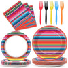 100Pcs Mexican Serape Fiesta Party Plates And Napkins Party Supplies Colorful Stripes Mexico Platters Tableware Set Party Decor