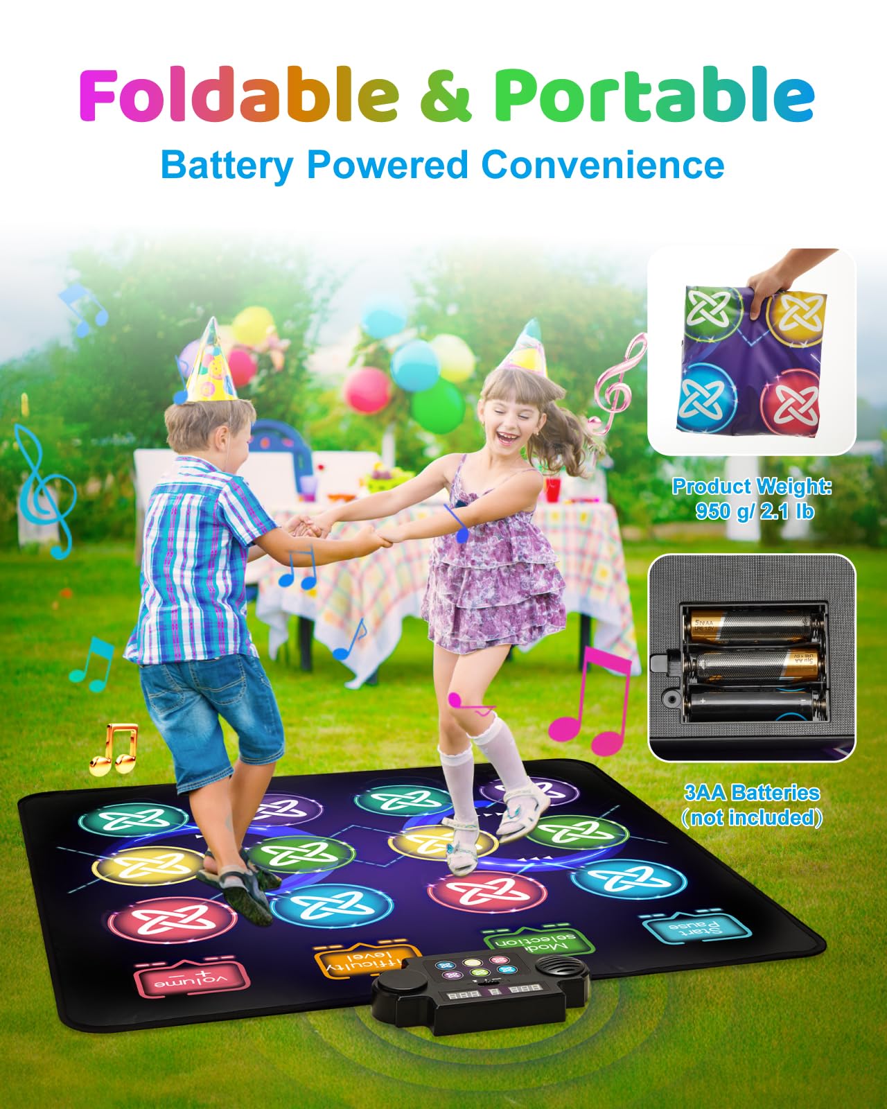 Gleamkid Dance Game Mat For Kids, Led Light-Up 12-Button Dance Pad With Adjustable Volume, Built-In Music, 1-Player & 2-Player M