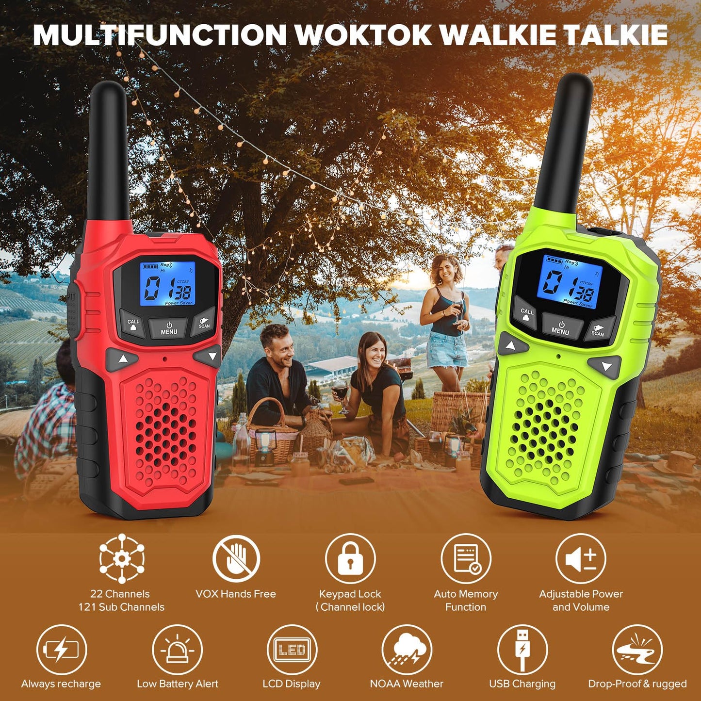 Walkie Talkies For Adults- Woktok Long Range Two Way Radio For Camping Hiking Hand Held Hiking Accessories Camping Gear Xmas Bir
