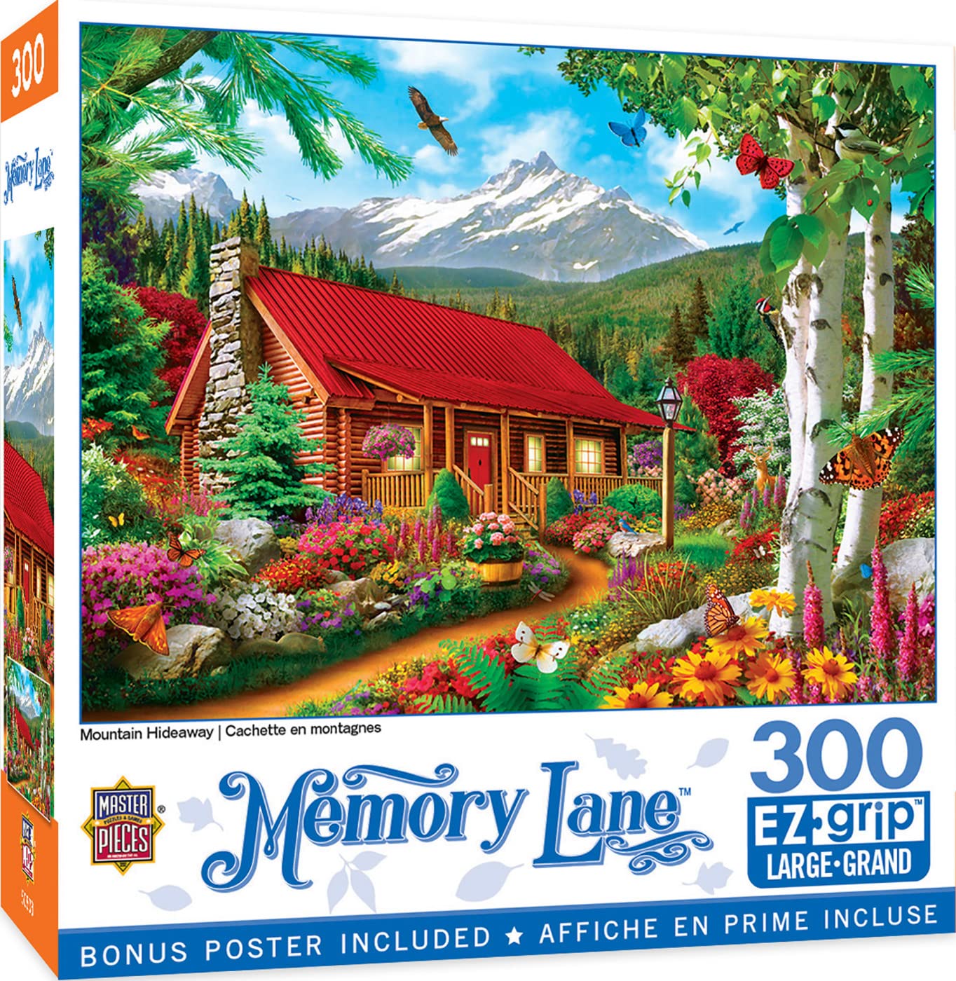 Masterpieces - 300 Piece Jigsaw Puzzle, Large Ez Grip Shapes, Mountain Hideaway, Fun For Adults, Seniors, Family, Kids, Non-Glar