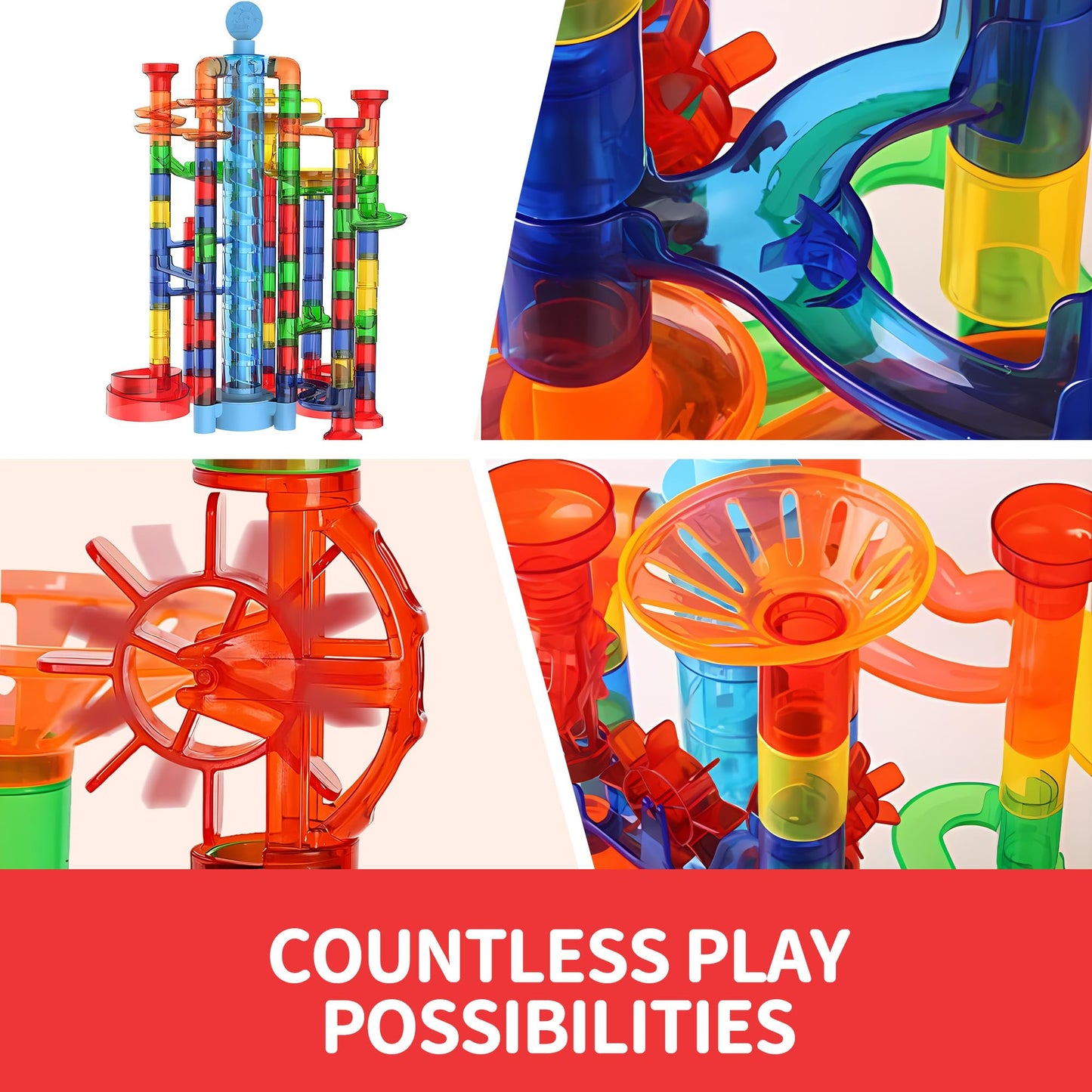 Glow In The Dark Marble Run 325Pcs Set With Motorized Elevator, Marble Maze Stem Toy With 113 Marbles, Construction Building Blo