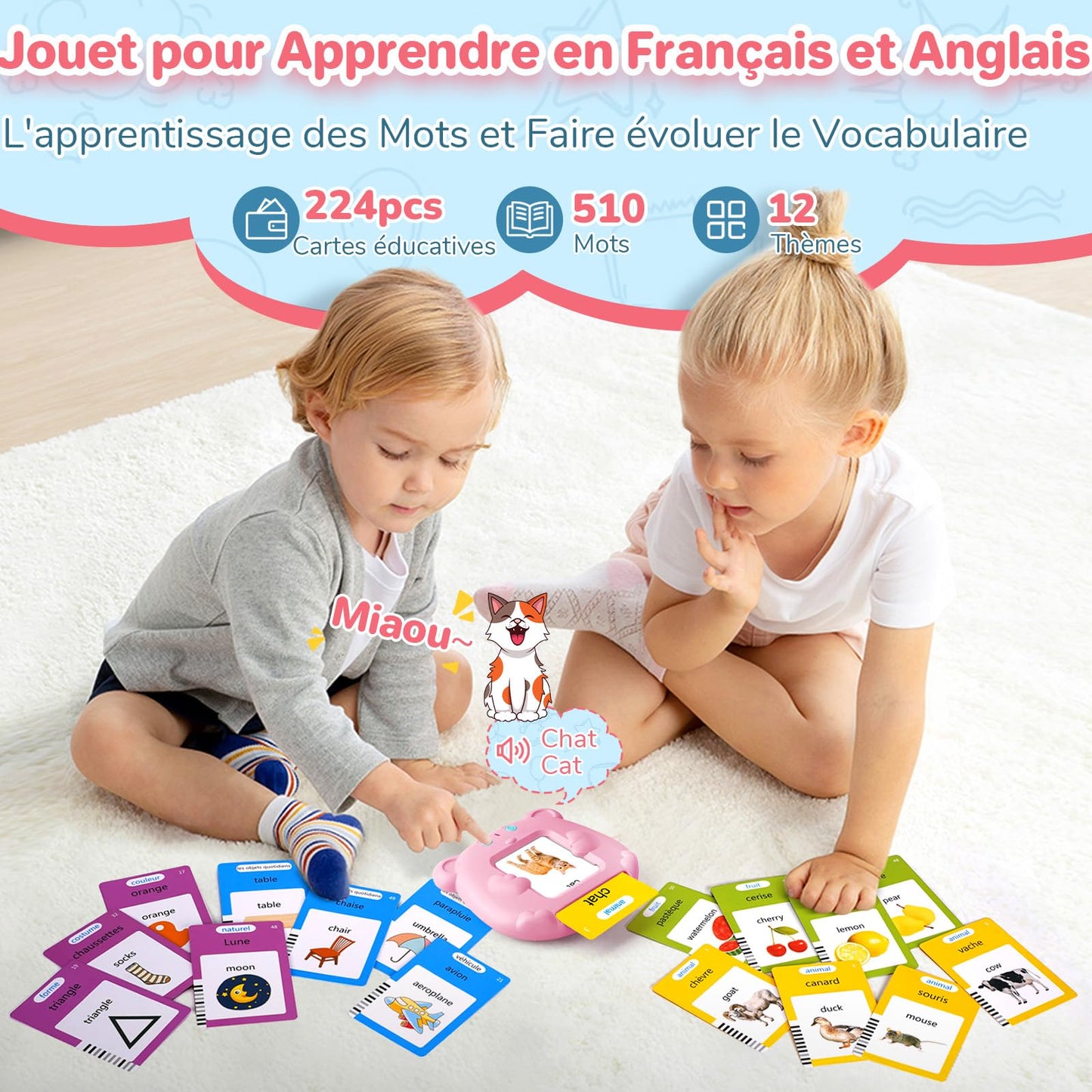 Spanish & English Talking Flash Cards For Toddler 1-6 Year Olds, Learning Montessori Toys With 510 Sight Words, Speech Therapy T