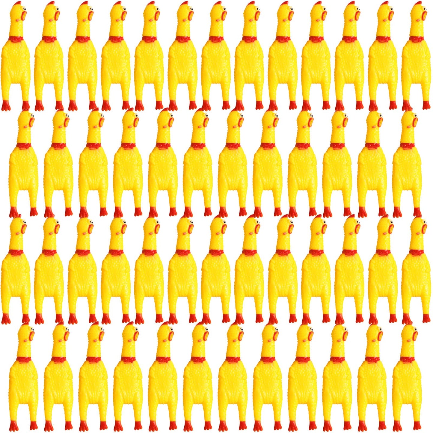 Honoson 50 Pcs Rubber Chickens Squeak Screaming Chicken Novelty Bulk Dog Toys For Pets Dogs Adults, 6.3 Inch(Yellow)