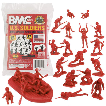 Bmc Marx Plastic Army Men Us Soldiers - Red 31Pc Ww2 Figures - Made In Usa