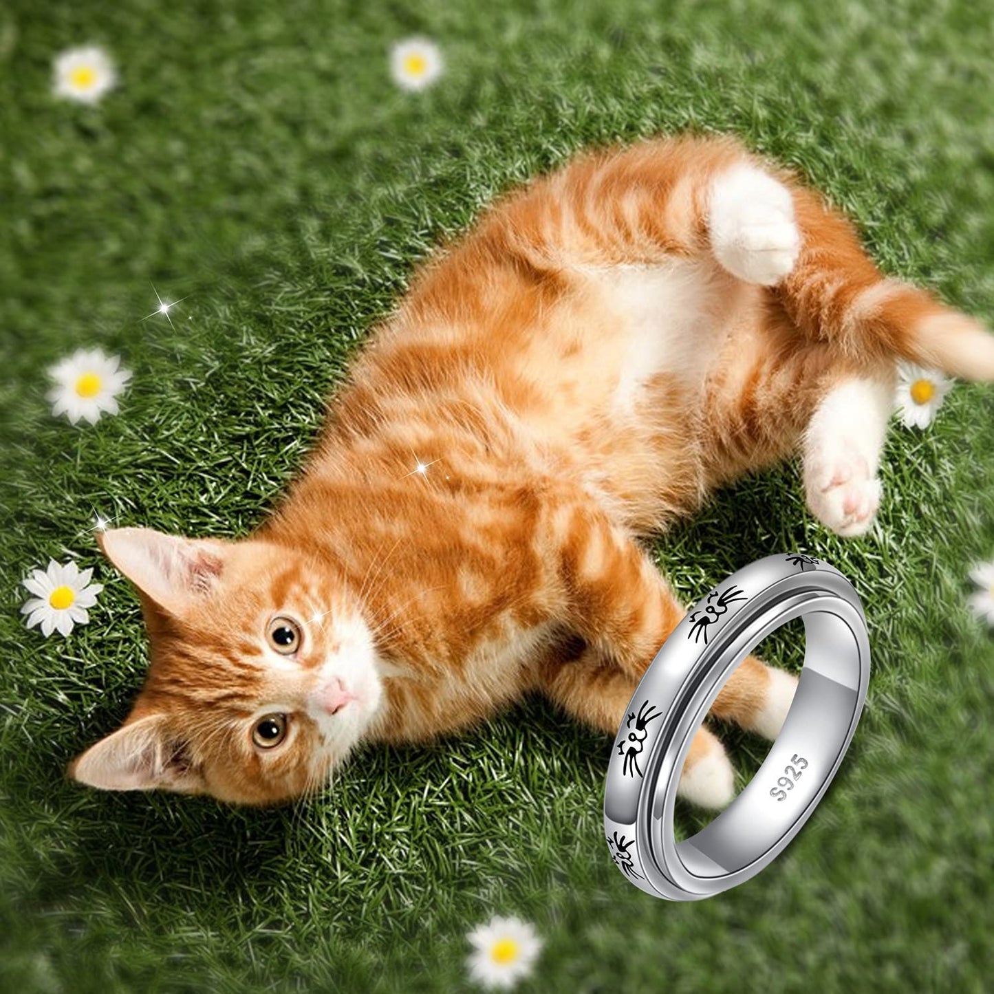 Hoohwe Spinner Rings For Anxiety,S925 Sterling Silver Fidget Anxiety Worry Relieving Boredom Adhd Autism Band Rings For Women (3