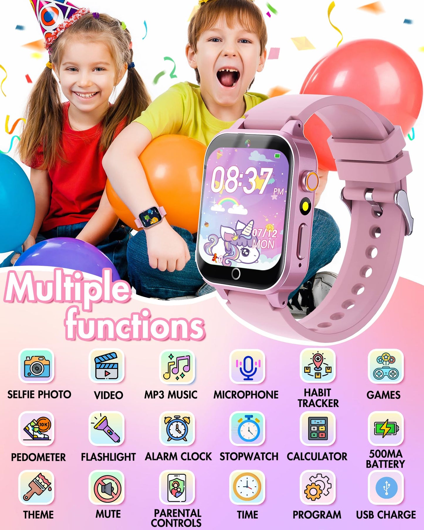 Smart Watch For Kids With Video Camera Music Player Educational Birthday Gifts Toys For 6 7 8 9 10 11 12 Year Old Girls