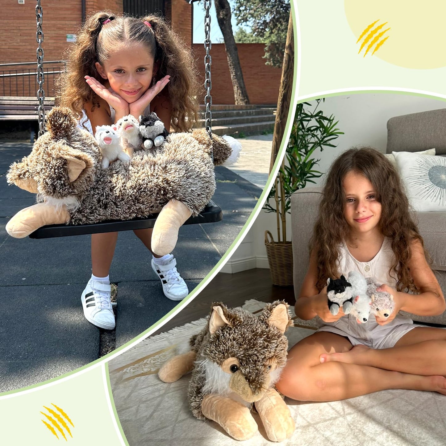 Beniny 4Pcs Wolf Stuffed Animals Set, Grey Mommy Wolf Plush 20 Inch With 3 Baby Wolves, Realistic Wolf Toys For Wolf Lover Party