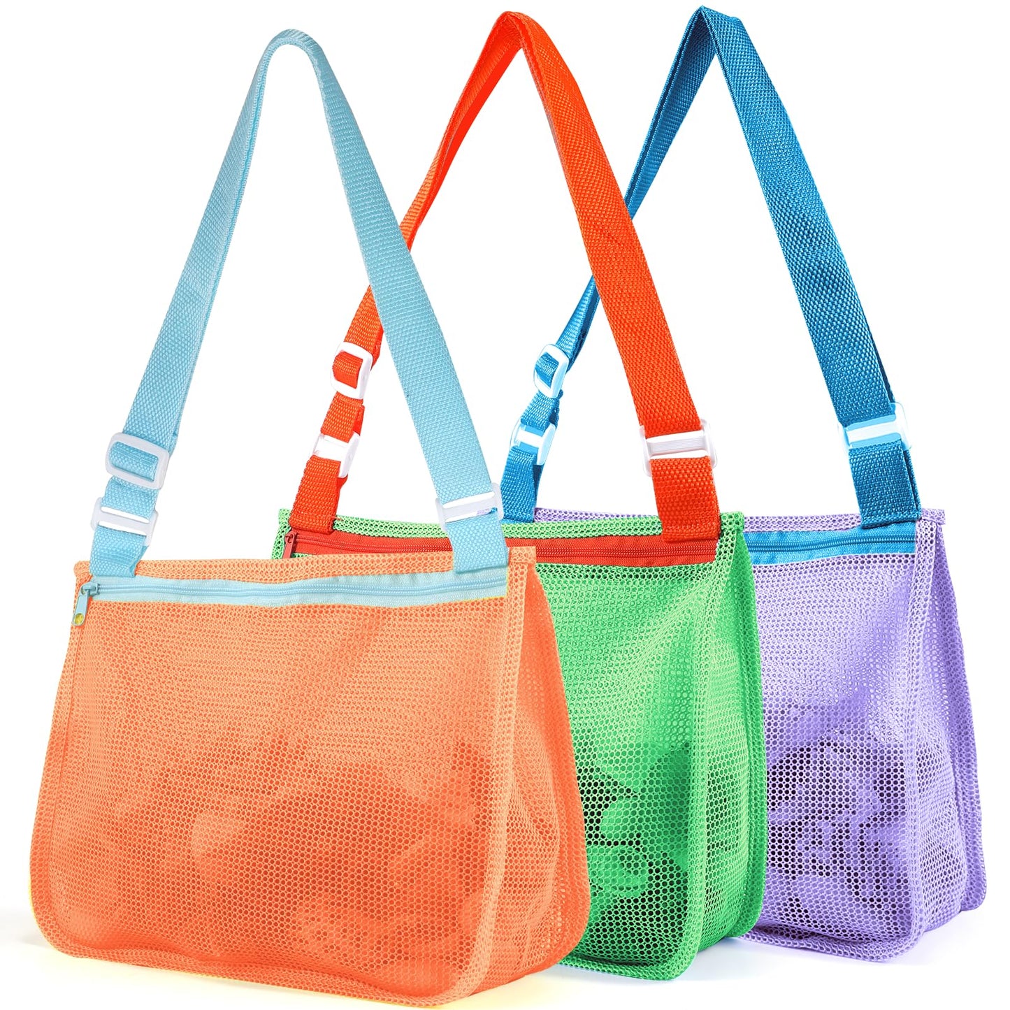 Clapet Mesh Beach Bag For Kids Sand Toys, 3 Pack Shell Collecting Bag For Beach Toys Seashell Swimming Accessories For Boys Girl