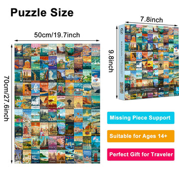 Puzzles For Adults 1000 Pieces Vintage World Travel, Jigsaw Puzzles Landscape Poster Puzzle Landmarks, 1000 Piece Jigsaw Puzzles
