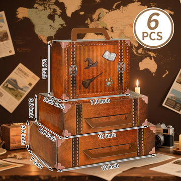 Weekgrat 6 Pcs Large Magical Themed Christmas Under Tree Decor Box Travel Suitcase Travel Party Decor Paperboard Fantasy Themed