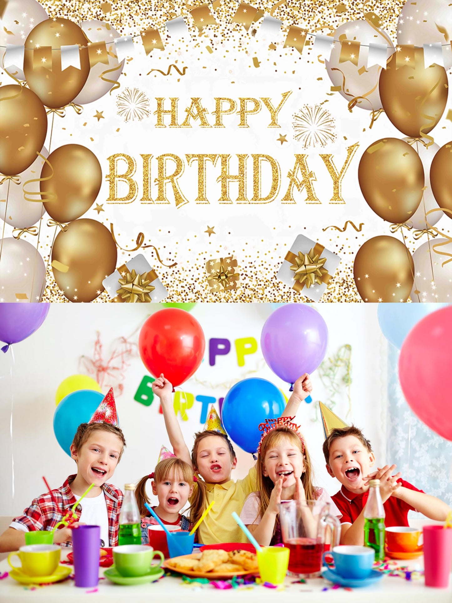 Gold Birthday Party Decoration Gold Happy Birthday Backdrop Gold Photo Background Banner Poster For Gold Party Decorations Party