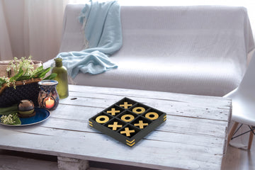 10' Large Elegant Premium Black Tic Tac Toe Board Game | Wooden Puzzle Game | Coffee Table Wooden Decor & Games | Lightweight Gold Plated Pieces