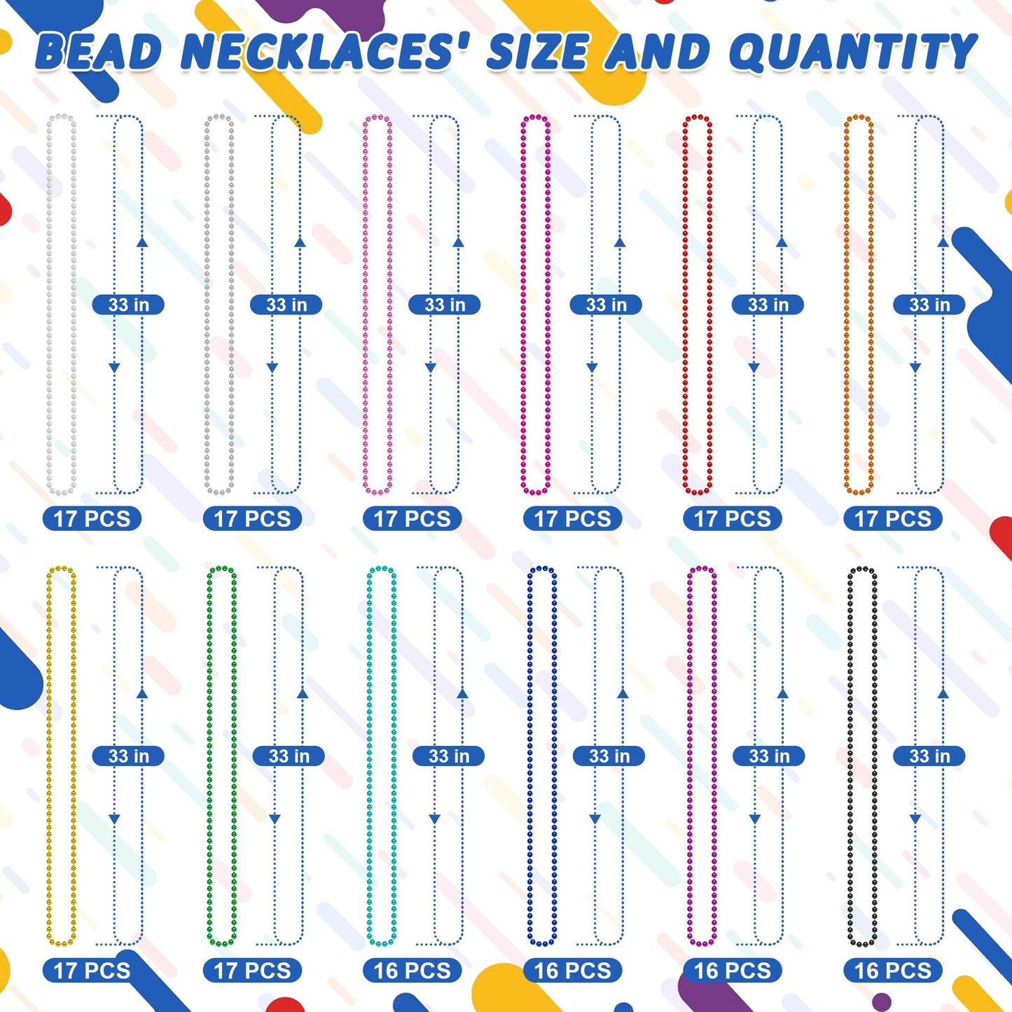 200PCS Mardi Gras Beads, 33'' Bead Necklace, Colorful Mardi Gras Accessories, Women Men Party Beads Parade Throws Bulk for Chris