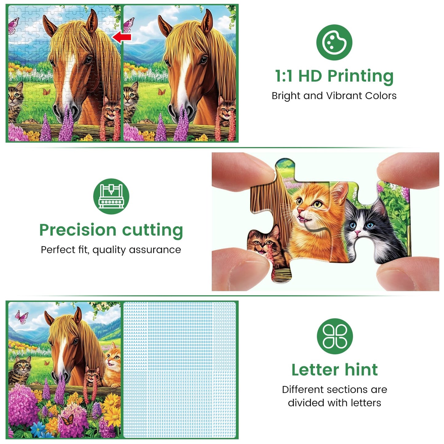 500 Piece Puzzle For Adults- Cats And Horses Puzzle| Recycled Paper Farm Jigsaw Puzzles 500 Pieces | Challenging Family Activity
