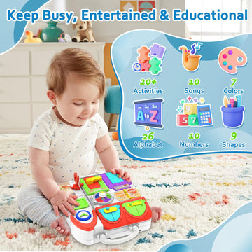 BQU Musical Montessori Busy Board - Toddler Toys for 1-2 Year Olds, Multi, 3 Sides, Motor Skills Development, Birthday Gift for Boys & Girls