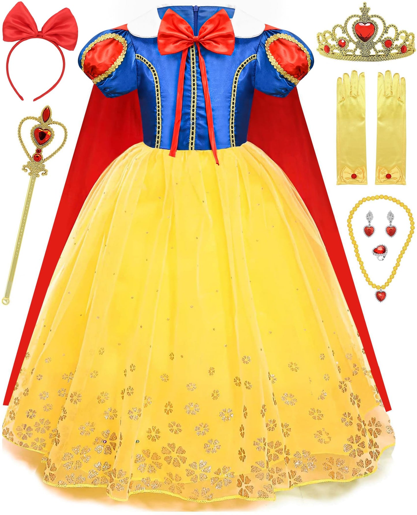 Gz-Laopaitou Girls Princess Costume Princess Dress Up Set Kids Halloween Party Cosplay Birthday Outfits With Cape