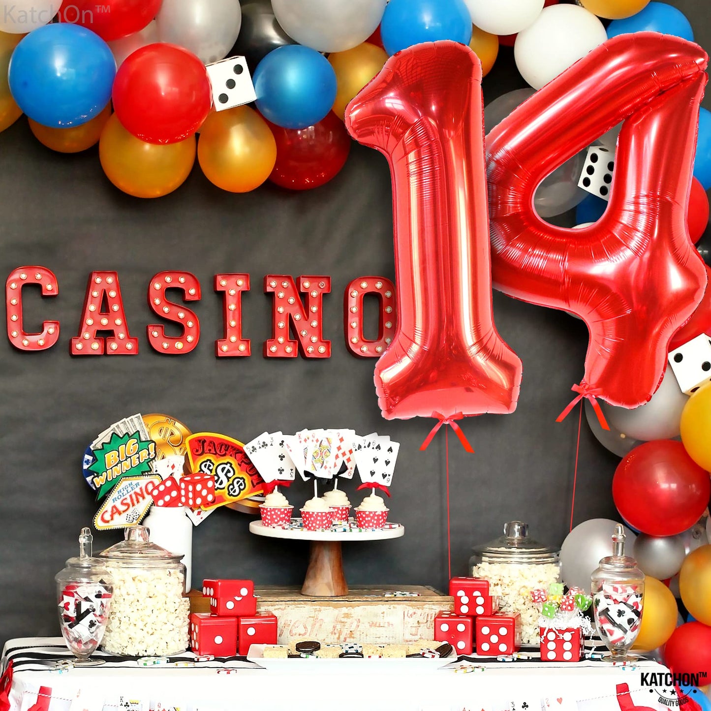 Katchon, Red 14 Balloon Numbers - Giant, 40 Inch | Number 14 Balloons | 14 Birthday Balloons For Boys, 14Th Birthday Decorations For Boys | 14 Number Balloons For 14 Year Old Birthday Decorations