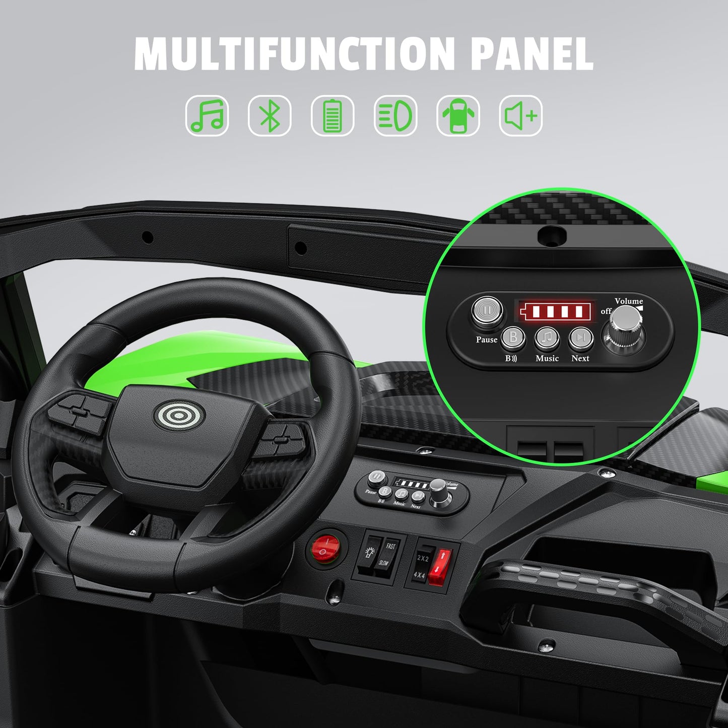 Arbeli 24V 2 Seater Ride On Car Truck, 4X200W, Eva Tires, Remote Control, 4Wd/2Wd, Rainbow Lights, Shock Absorbers, Bluetooth, R