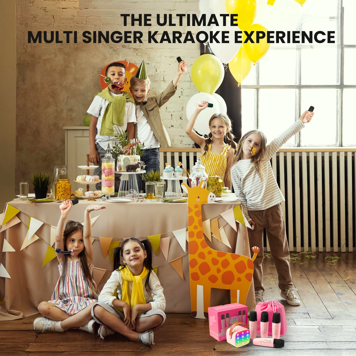 Yll Mini Karaoke Machine For Kids Adults: Portable Loud Speaker With 4 Wireless Microphones -Popular Easter Birthday Party Gifts For Girls Boys 3, 4, 5, 6, 7, 8, 9, 10+ Year Old Toys (Pink-4 Mics)