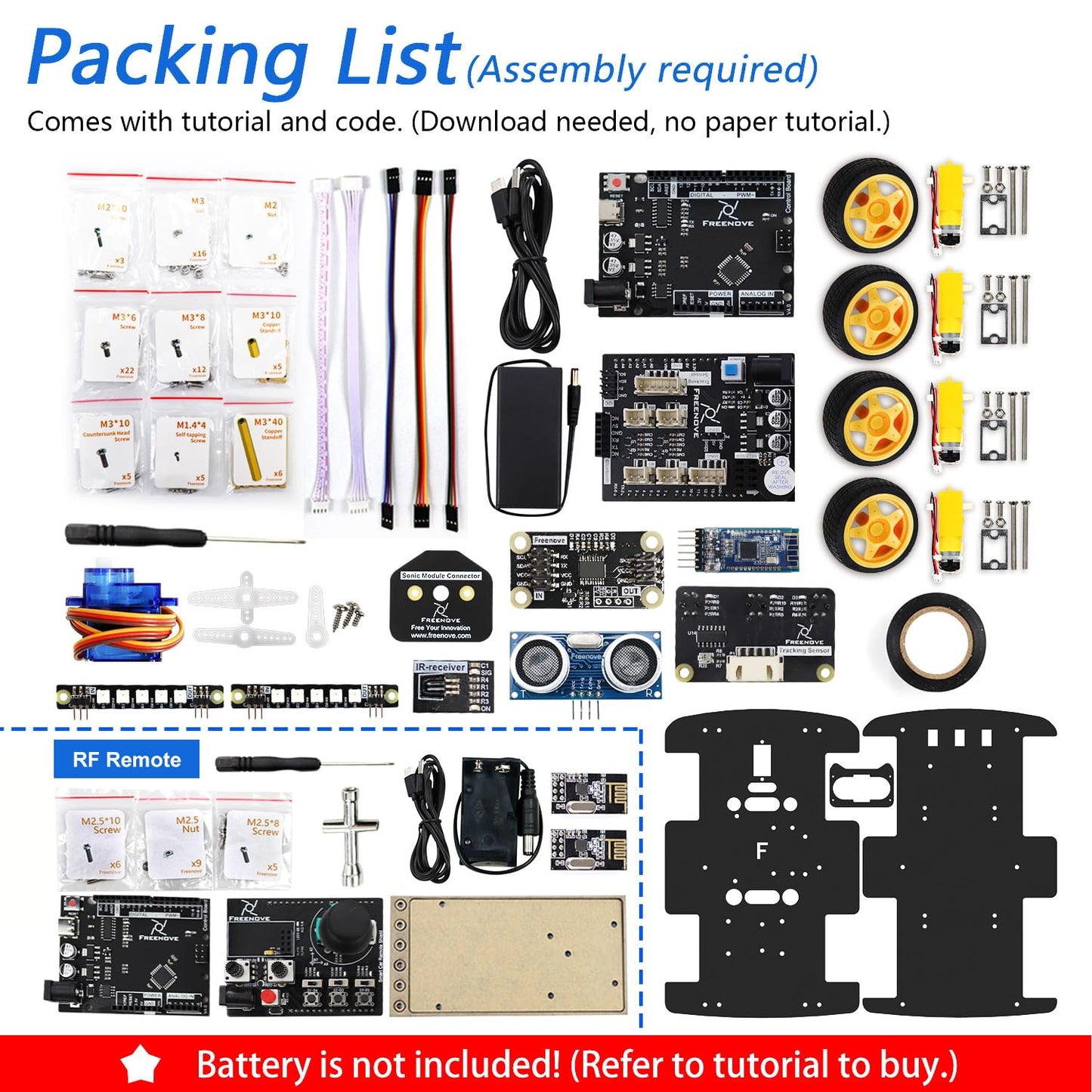 Freenove 4Wd Car Kit With Remote (Compatible With Arduino Ide), Line Tracking, Obstacle Avoidance, Ultrasonic Sensor, Wireless C