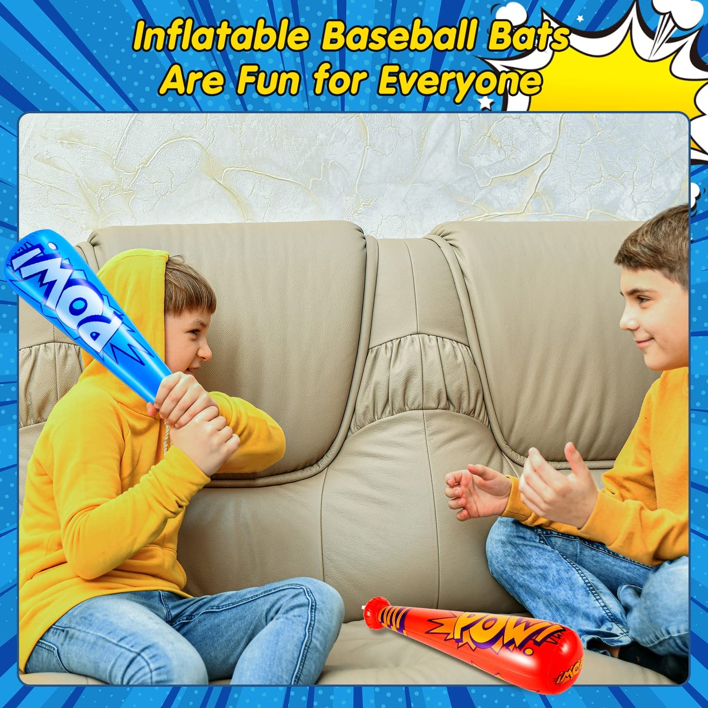 Seematn 32 Pieces Pow Inflatable Baseball Bats 17 Inch Inflatable Toy Bat For Kids Baseball Party Decorations Favors Carnival Bi