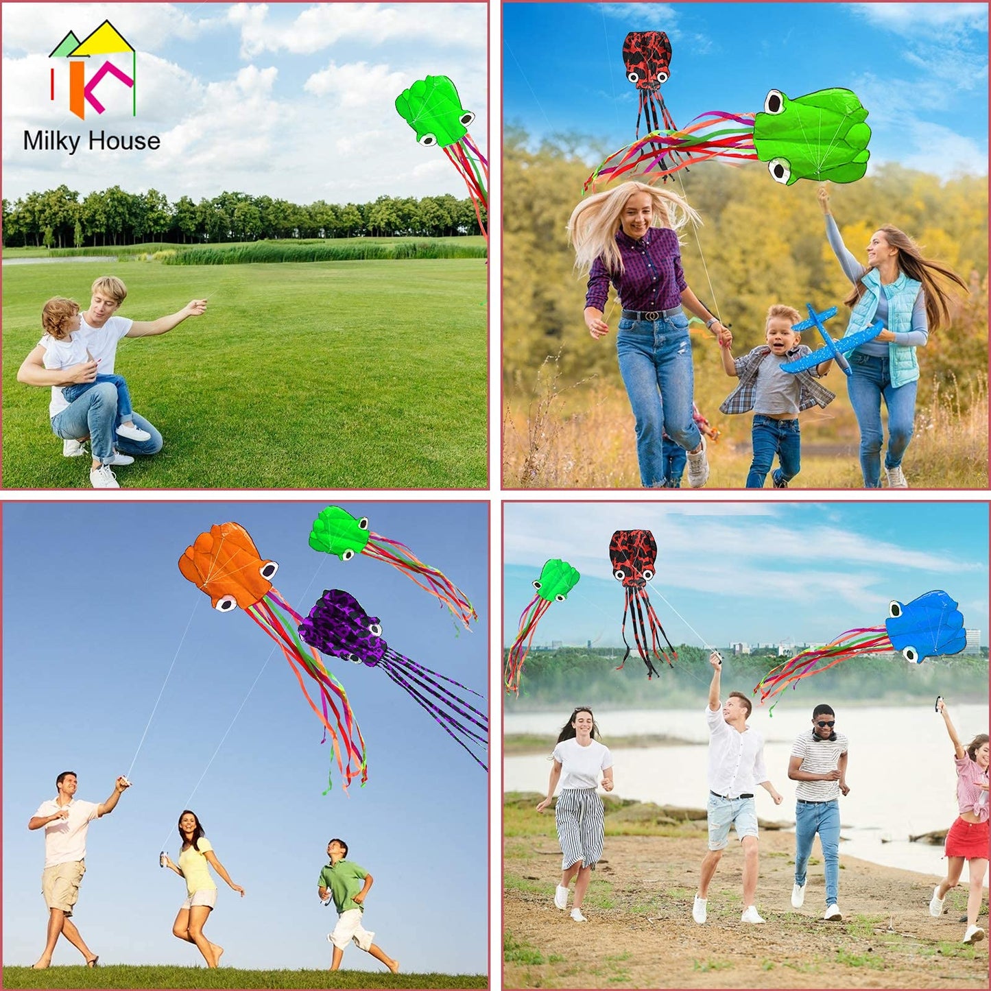 Octopus Kite 3 Pack, Kites For Kids Easy To Fly, Kites For Adults, Kites For Kids Ages 8-12, Kite For Toddlers, Kites For Beach, Kite String 100M Large 3D Giant Rainbow Kites For Boys, Kites For Girls