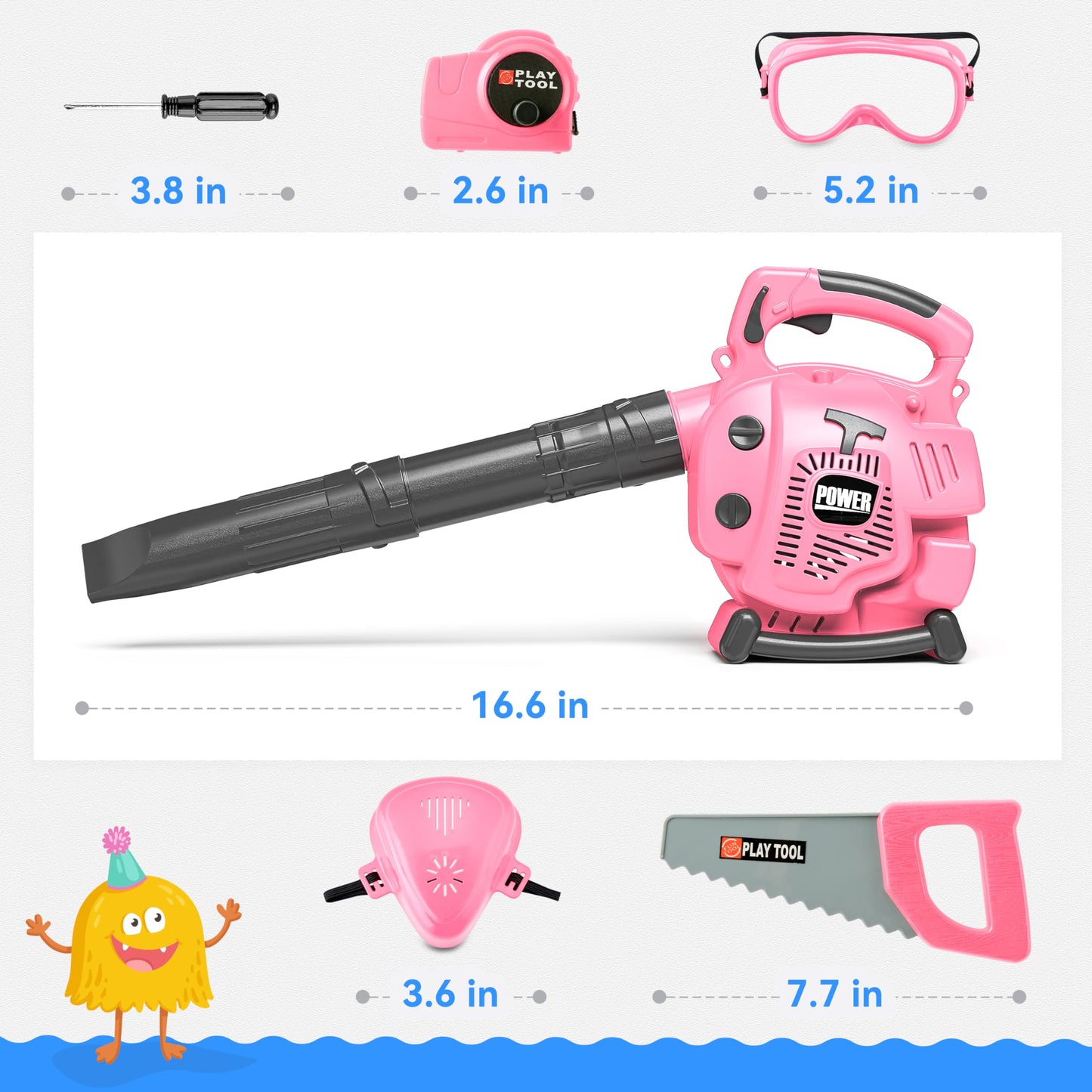 Toy Choi'S Leaf Blower Toy Tool Pretend Play Series,Pink Outside Construction Toddler Toys With Saw,Outdoor Preschool Gardening Kids Tool Set Gift For 2 3 4 5 6 Boys And Girls