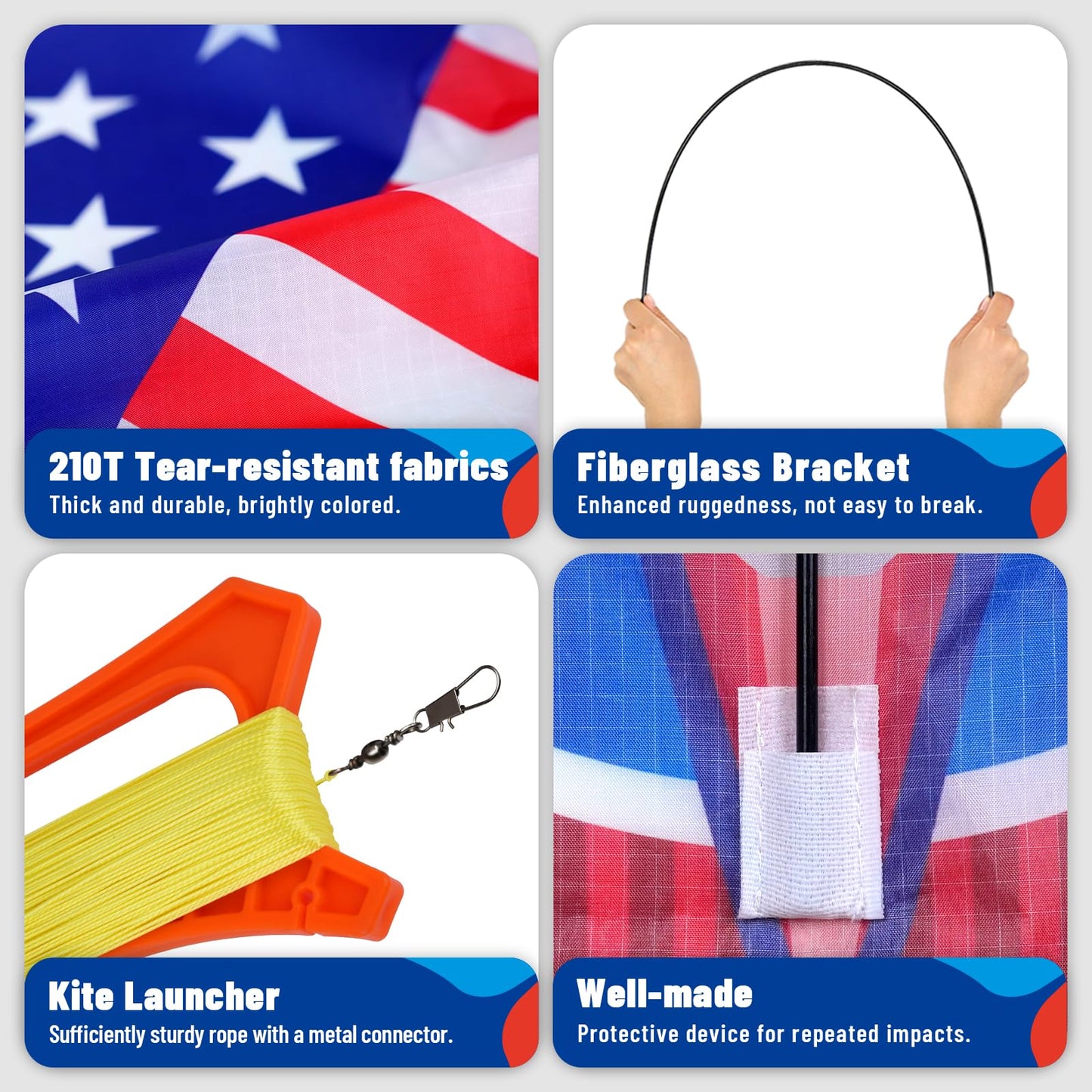 Flag Airplane Kite Easy To Fly Kids Kites For Ages 3-5, Huge Size Durable Beach Kite For Family Outdoor Games & Activities, Perf