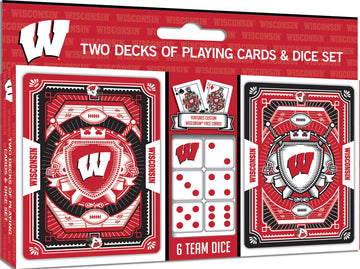 Masterpieces Game Day - NCAA Wisconsin Badgers 2-Pack Playing Cards & Dice Pack - Officially Licensed Set for mature-themeds and Family