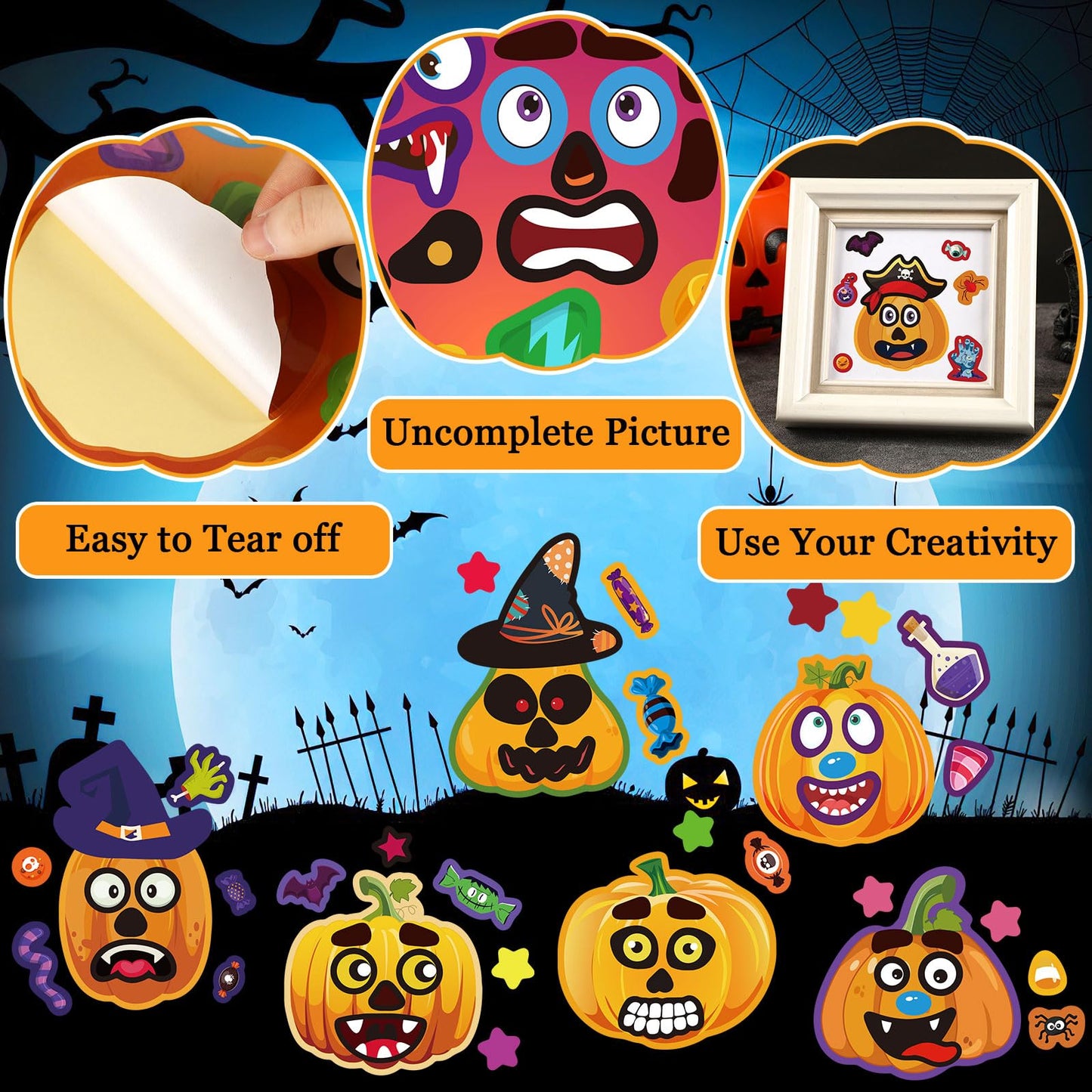 DECYOOL 36 Pack Halloween Stickers, Halloween Make a Pumpkin Face Stickers DIY Make Your Own Stickers Halloween Pumpkin Crafts S
