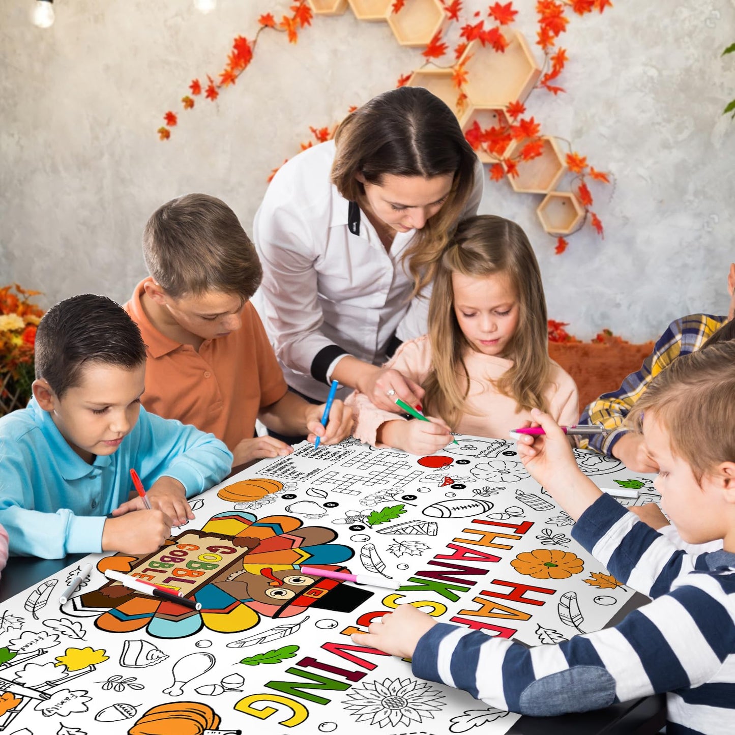 Family Fun Thanksgiving Activity Poster - 31.5 X 72 Inches, Turkey-Themed Thanksgiving Day Party, Versatile Paper Coloring Banne