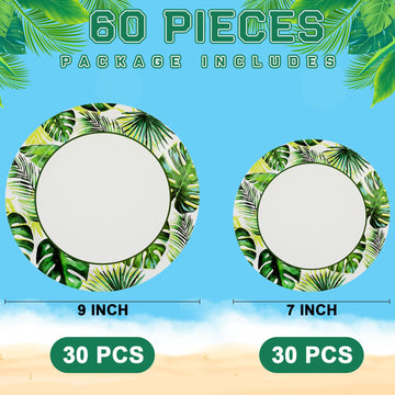 Havawish 60 Pcs Summer Party Paper Plates Disposable Round Paper Dessert Plates for Summer Hawaiian Birthday Pool Party Decorati